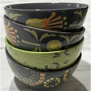 180 Robin Pickens Cereal Bowls Green Floral Textured Set of 4 Mixed Patterns